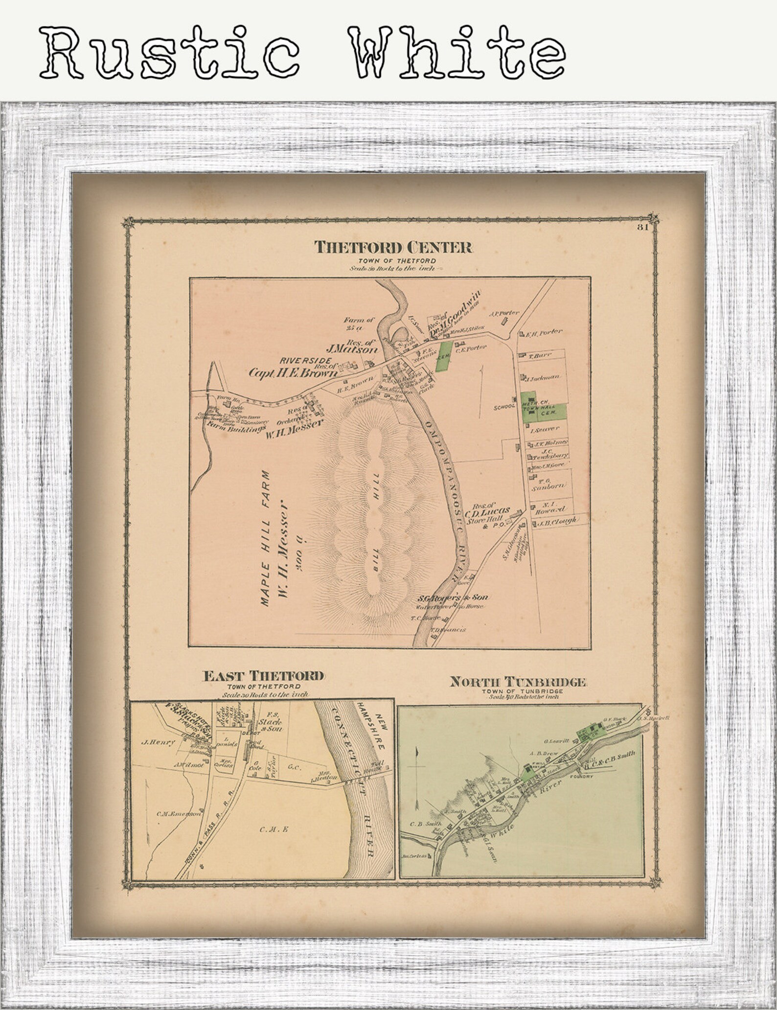 Villages of THETFORD and TUNBRIDGE Vermont 1877 Map Replica Etsy