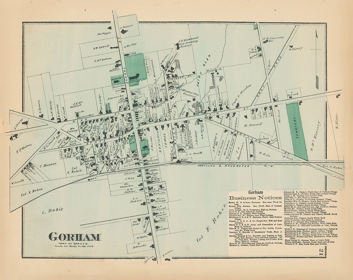 GORHAM Maine 1871 Map Replica or Genuine ORIGINAL Etsy