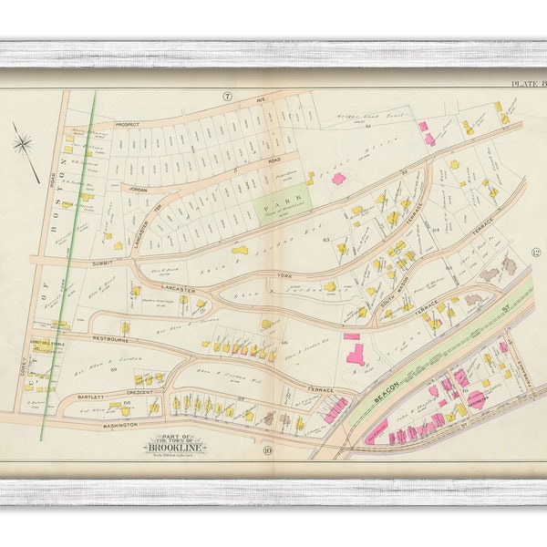 BROOKLINE, Massachusetts 1900 map, Plate 8 - Beacon St, Washington Square - Replica or GENUINE ORIGINAL