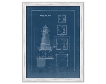 SOUTHWEST REEF LIGHTHOUSE, Louisiana  - Blueprint Drawing and Plan of the Lighthouse as it was in 1856.