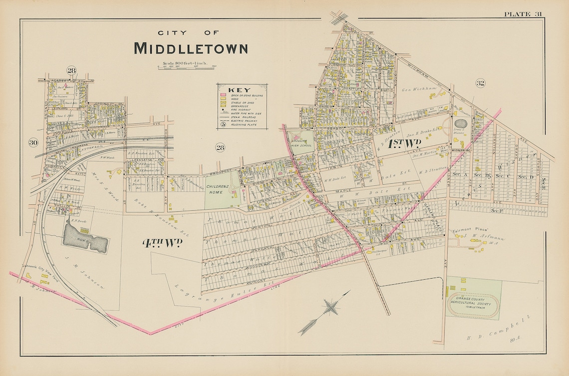 MIDDLETOWN New York 1903 Map Replica or Genuine Original Etsy