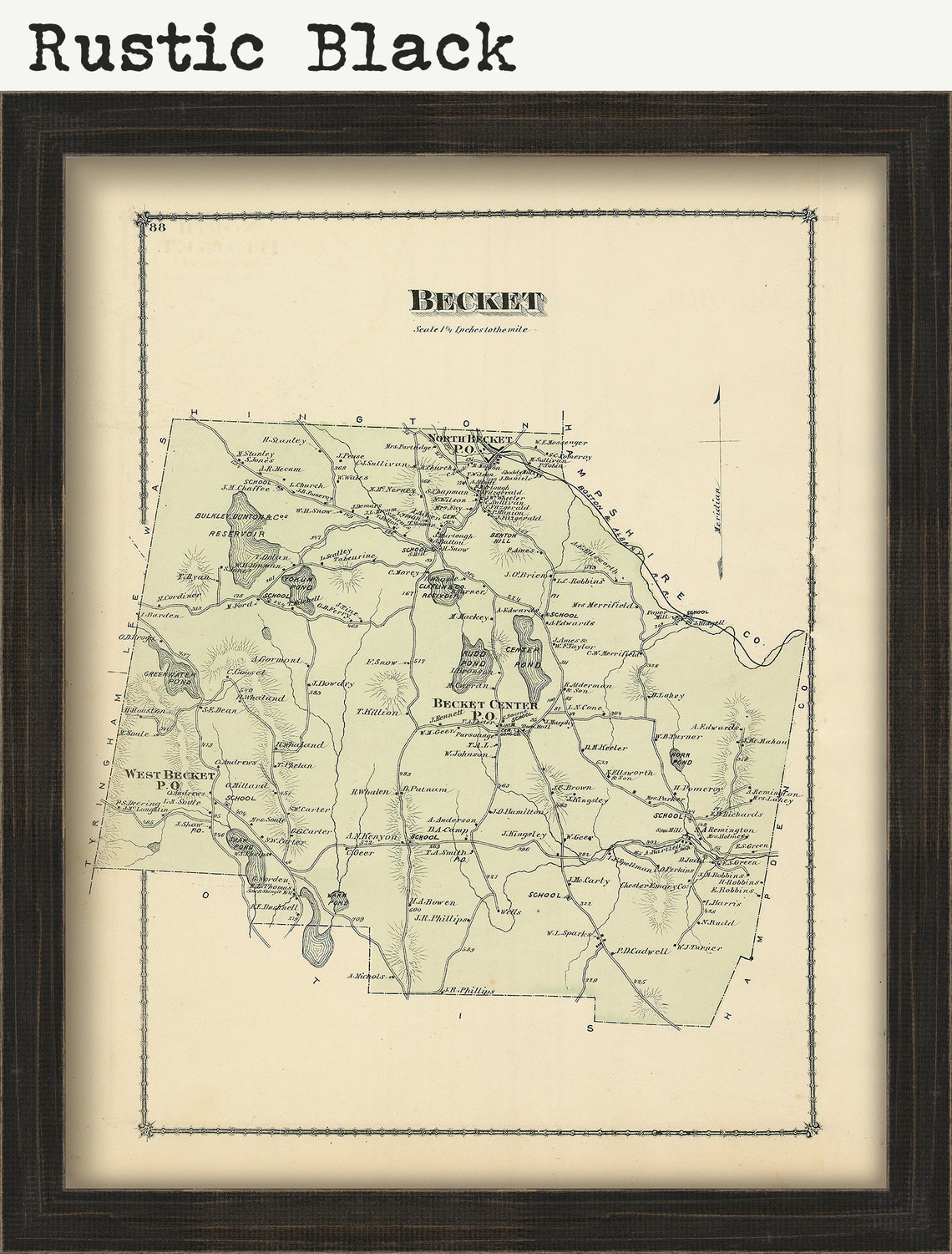 Town of Becket Massachusetts 1876 Mapcolored Reproduction Etsy