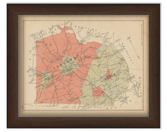 CONCORD and LINCOLN, Massachusetts 1889 Map - Replica or Genuine ORIGINAL