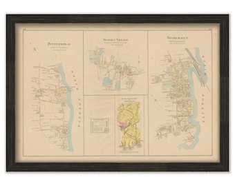 Villages of SWANSEA and SOMERSET, Massachusetts 1895 Map - Replica or GENUINE Original