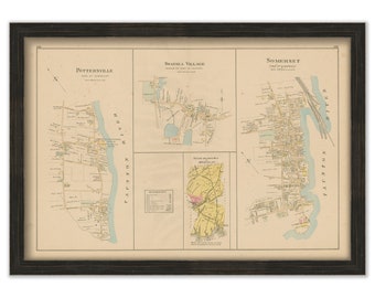 Villages of SWANSEA and SOMERSET, Massachusetts 1895 Map - Replica or GENUINE Original