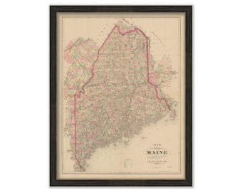 State of MAINE 1890 Map, Replica or GENUINE ORIGINAL