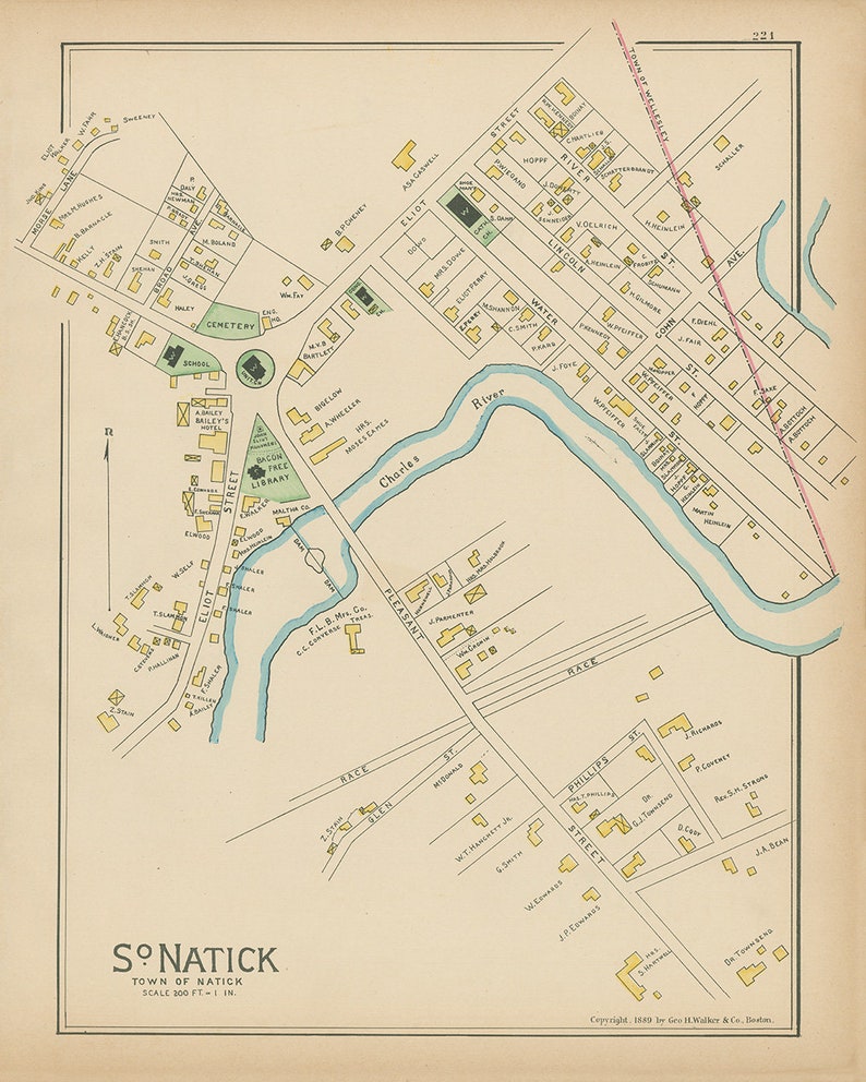 SOUTH NATICK Massachusetts 1889 Map Replica or Genuine Etsy