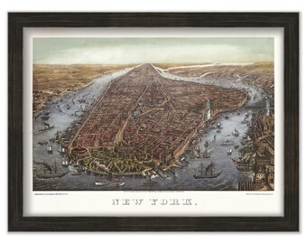 NEW YORK CITY 1873 Bird's Eve View