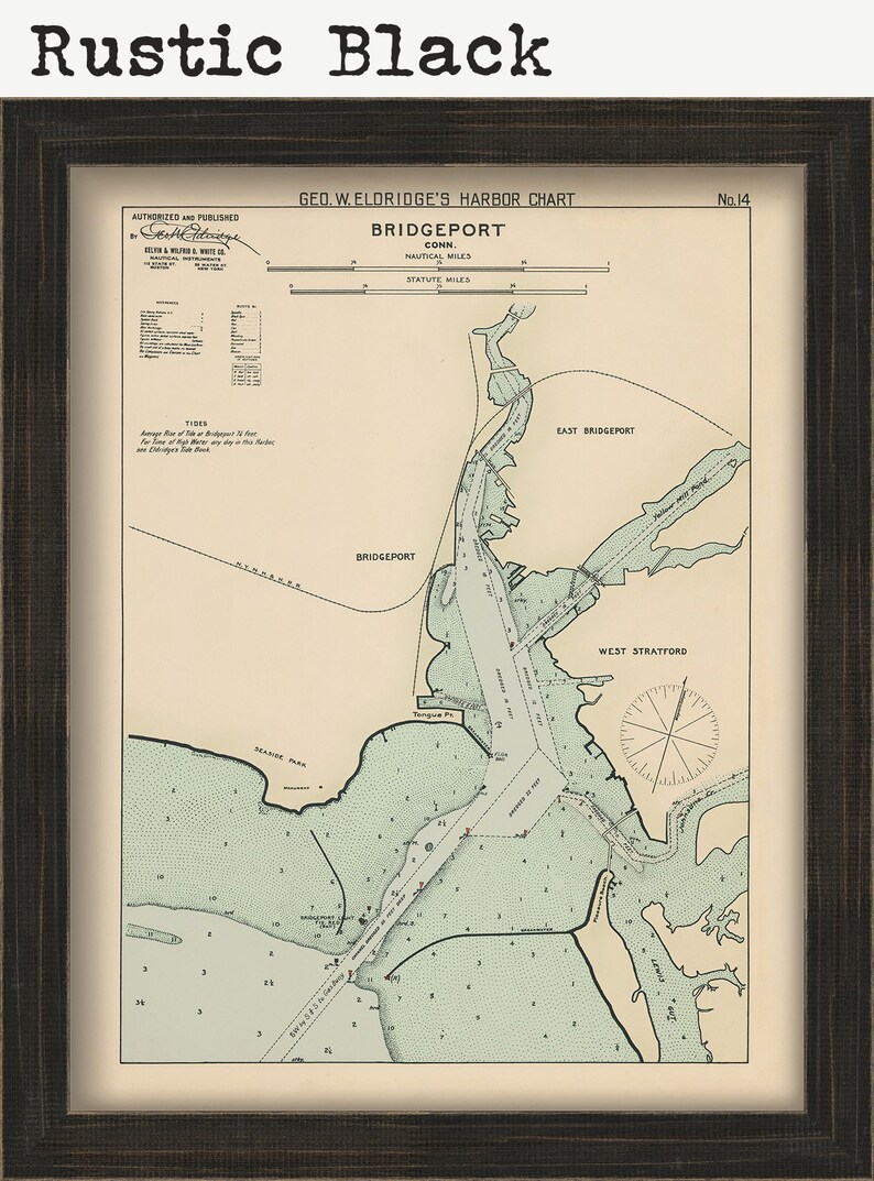 Bridgeport, Connecticut Nautical Chart by W. Eldridge Colored