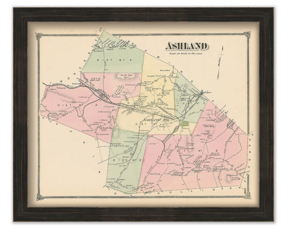 Map Of Ashland Ma Ashland Massachusetts 1875 Map Replica Or Genuine Original | Etsy