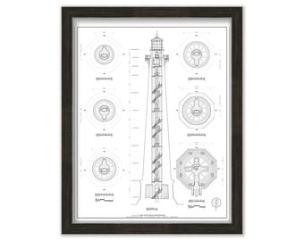 CAPE HATTERAS LIGHTHOUSE, Outer Banks, North Carolina  -  Drawing and Plan of the Lighthouse as it was in 1868.