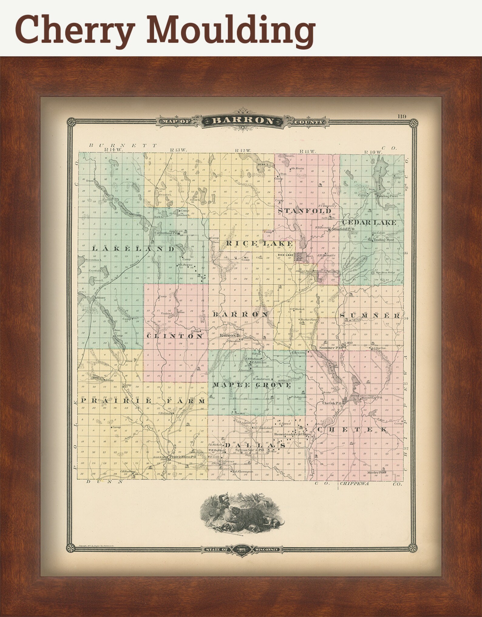 BARRON COUNTY Wisconsin 1878 Map Replica or Genuine Original Etsy