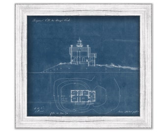 AVERY ROCK LIGHTHOUSE, Maine  - Blueprint Drawing and Plan of the Lighthouse as it was in 1874.