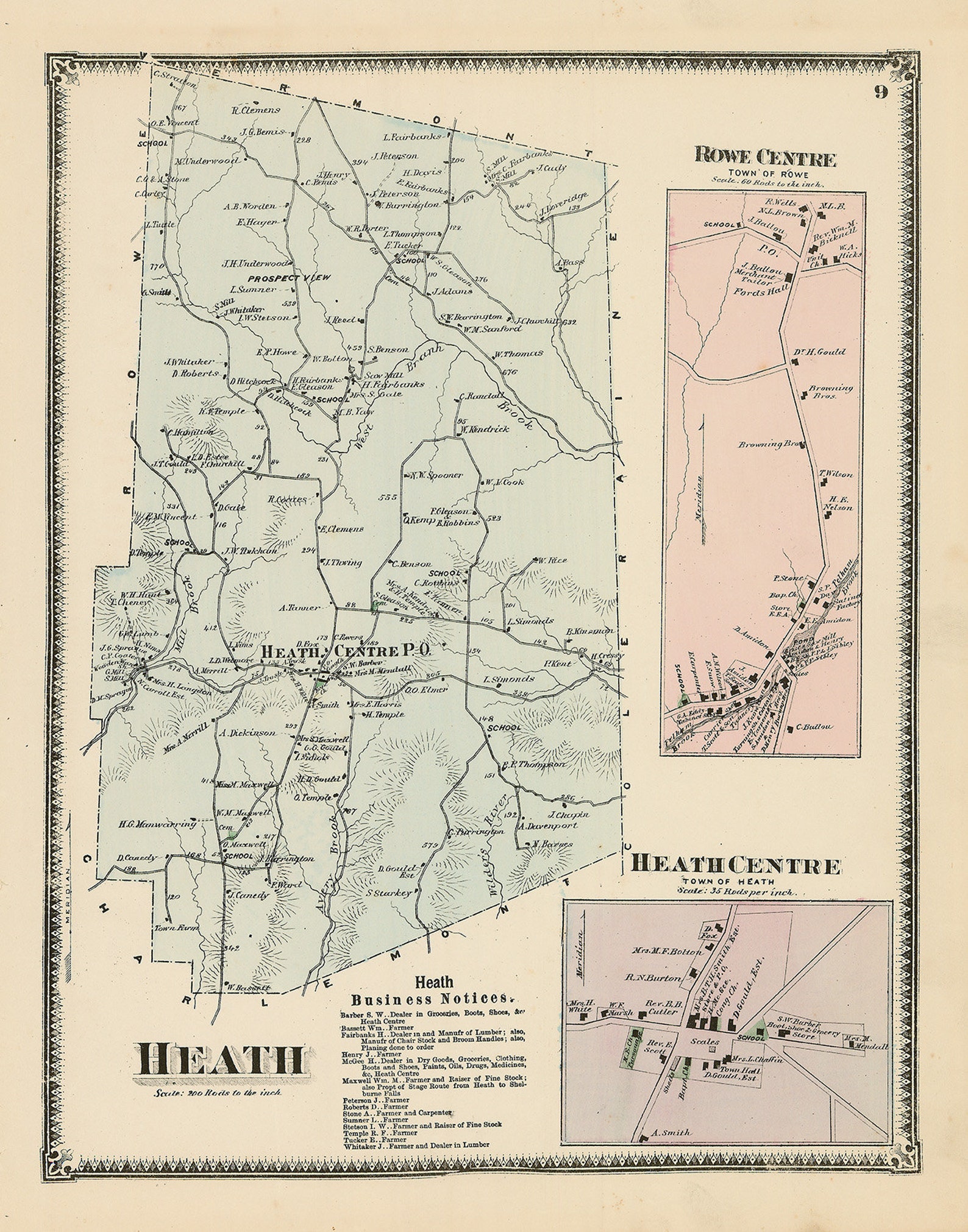Town of HEATH Massachusetts 1871 Map Etsy