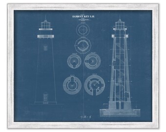 EGMONT KEY LIGHTHOUSE, Florida -   Blueprint Drawing and Plan of the Lighthouse as it was in 1854.