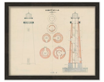 EGMONT KEY LIGHTHOUSE, Florida - Drawing and Plan of the Lighthouse as it was in 1854.
