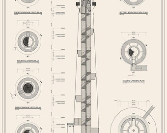 CAPE LOOKOUT LIGHTHOUSE, Outerbanks, North Carolina  - Drawing and Plans of the Lighthouse