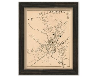 Village of MEDFIELD, Massachusetts 1876 Map - Replica or GENUINE ORIGINAL