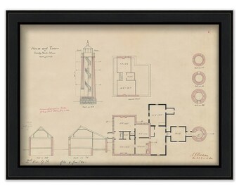 SANDY NECK LIGHTHOUSE, Barnstable, Massachusetts  - Drawing and Plan of the Lighthouses and Keeper House in 1880