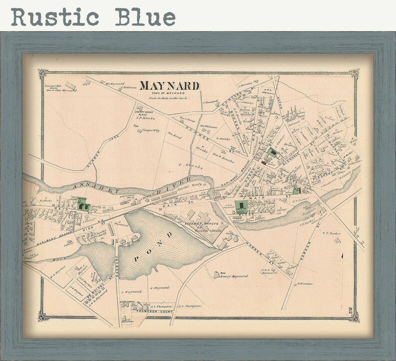 MAYNARD Massachusetts 1875 Map Replica or Genuine ORIGINAL Etsy