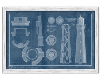 MATINICUS ROCK LIGHTHOUSE, Maine  - Blueprint Drawing and Plan of the Lighthouse as it was in 1856.