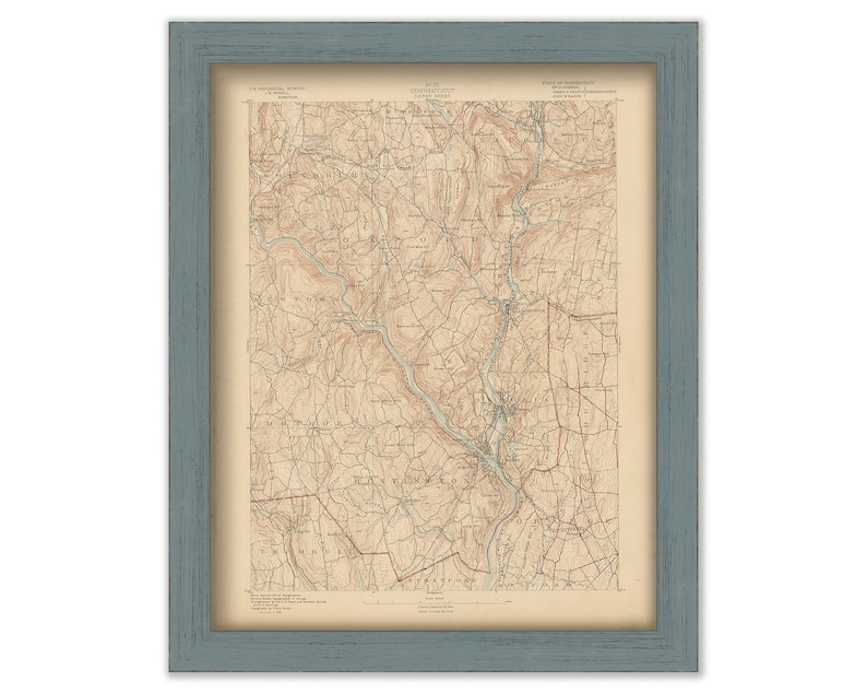 DERBY NEWTOWN and NAUGATUCK Connecticut 1893 Topographic
