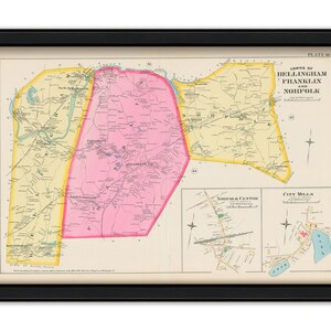 Towns of BELLINGHAM, FRANKLIN and NORFOLK, Massachusetts 1888 Map