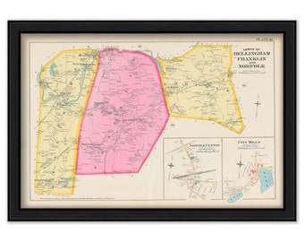 Towns of BELLINGHAM, FRANKLIN and NORFOLK, Massachusetts 1888 Map