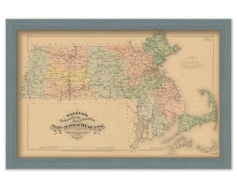 MASSACHUSETTS STATE MAP 1879 - Replica or Genuine Original
