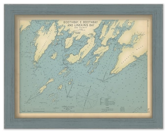 Boothbay, E. Boothbay and Linekin's Bay, Maine 1909 - Nautical Chart by Geo. Eldridge Colored Version