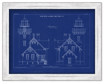 THIRTY MILE POINT Lighthouse, Lake Ontario, New York  - Blueprint Drawing and plans of the Lighthouse as it was in 1874.