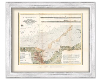 NANTUCKET HARBOR, Massachusetts 1866 Colored Nautical Chart
