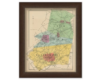 MARLBOROUGH, HUDSON and STOW, Massachusetts 1889 Map - Replica or Genuine Original