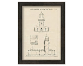 TILLAMOCK ROCK LIGHTHOUSE, Oregon  -  Drawing and Plan of the Lighthouse as it was in 1881.