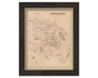 Town of SHARON, Massachusetts 1876 Map - Replica or GENUINE ORIGINAL