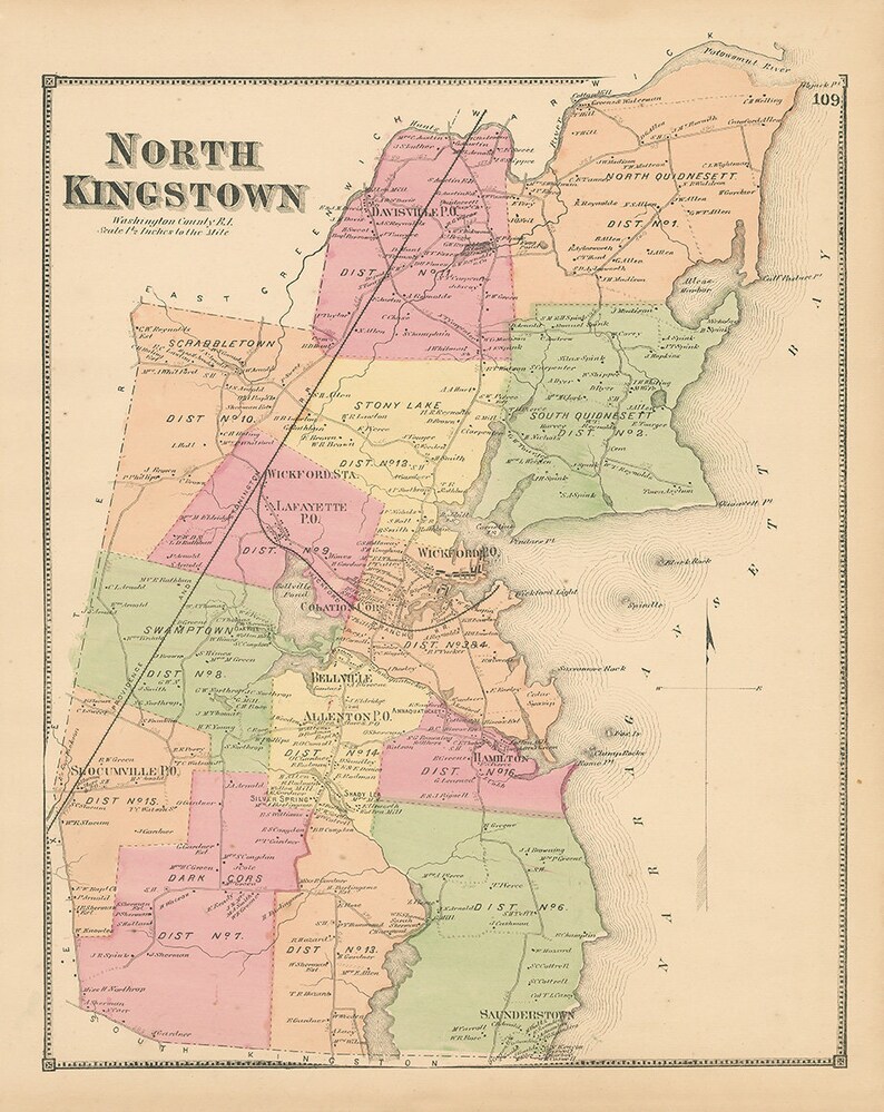 NORTH KINGSTOWN Rhode Island 1870 Map Etsy
