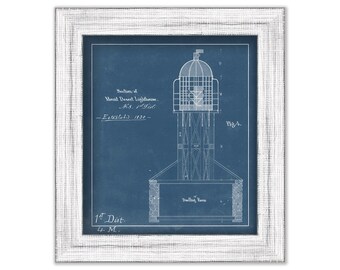 MOUNT DESERT LIGHTHOUSE, Maine  -  Blueprint Drawing and Plan of a section of the Lighthouse as it was in 1830.