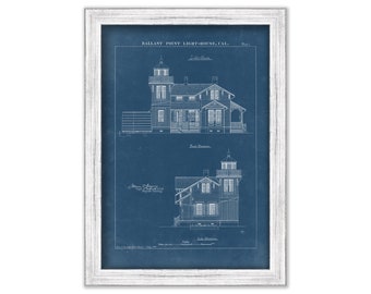 BALLAST POINT LIGHTHOUSE, California  - Blueprint Drawing and Plan of the Lighthouse as it was in 1889.