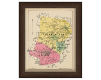 FRAMINGHAM and ASHLAND, Massachusetts 1889 Map - Replica or Genuine ORIGINAL