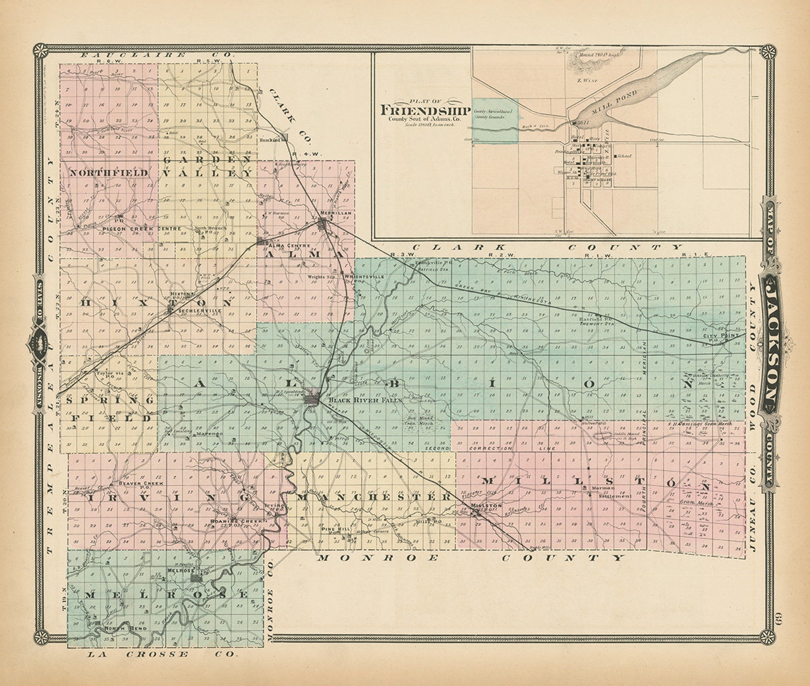 JACKSON COUNTY Wisconsin 1878 Map Replica or Genuine Etsy