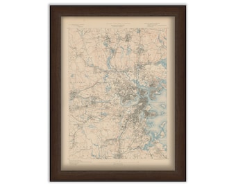 GREATER BOSTON, Massachusetts 1890 - Topographic Map - Replica and Genuine Original