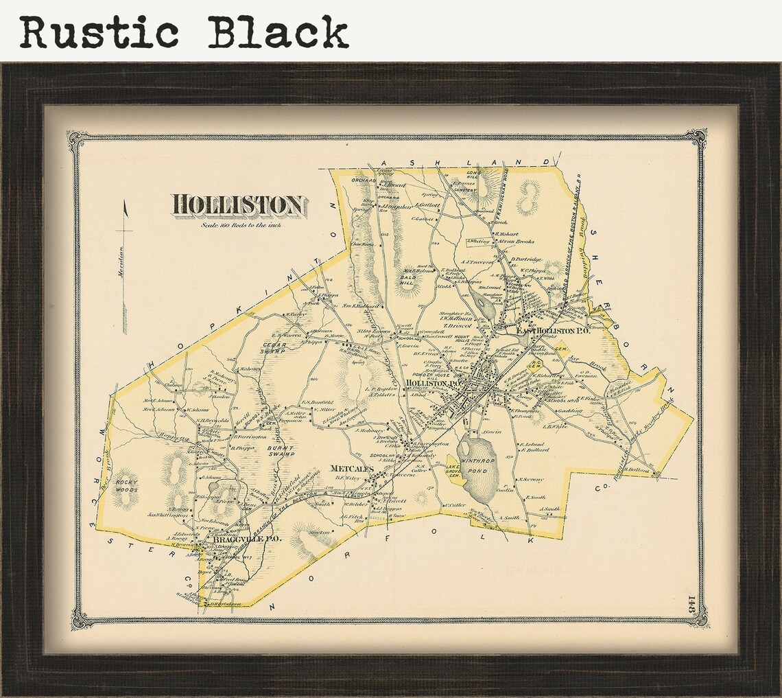 HOLLISTON Massachusetts 1875 Map Replica or Genuine Etsy