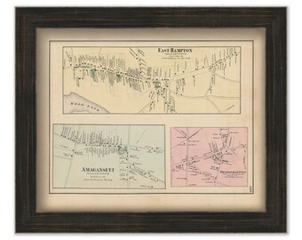 East Hampton, Amagansett and Bridgehampton, New York 1873 Map, Replica and GENUINE ORIGINAL