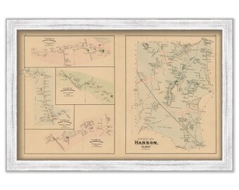 Town of HANSON and VILLAGES, Massachusetts 1879 Map - Replica or Genuine ORIGINAL