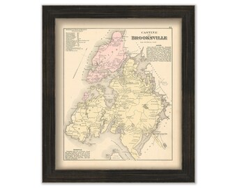 CASTINE AND BROOKSVILLE, Maine 1881 Map, Replica or Genuine Original