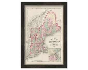 Map of NEW ENGLAND by Walling and Gray 1871 - Replica or Genuine Original