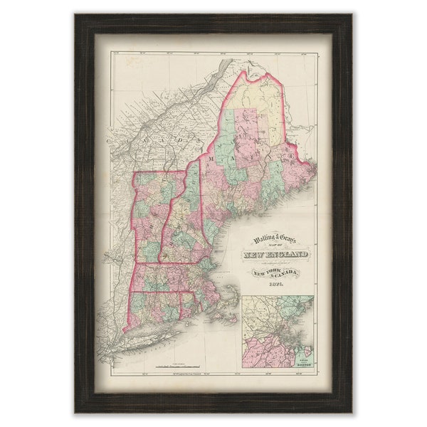 Map of NEW ENGLAND by Walling and Gray 1871 - Replica or Genuine Original