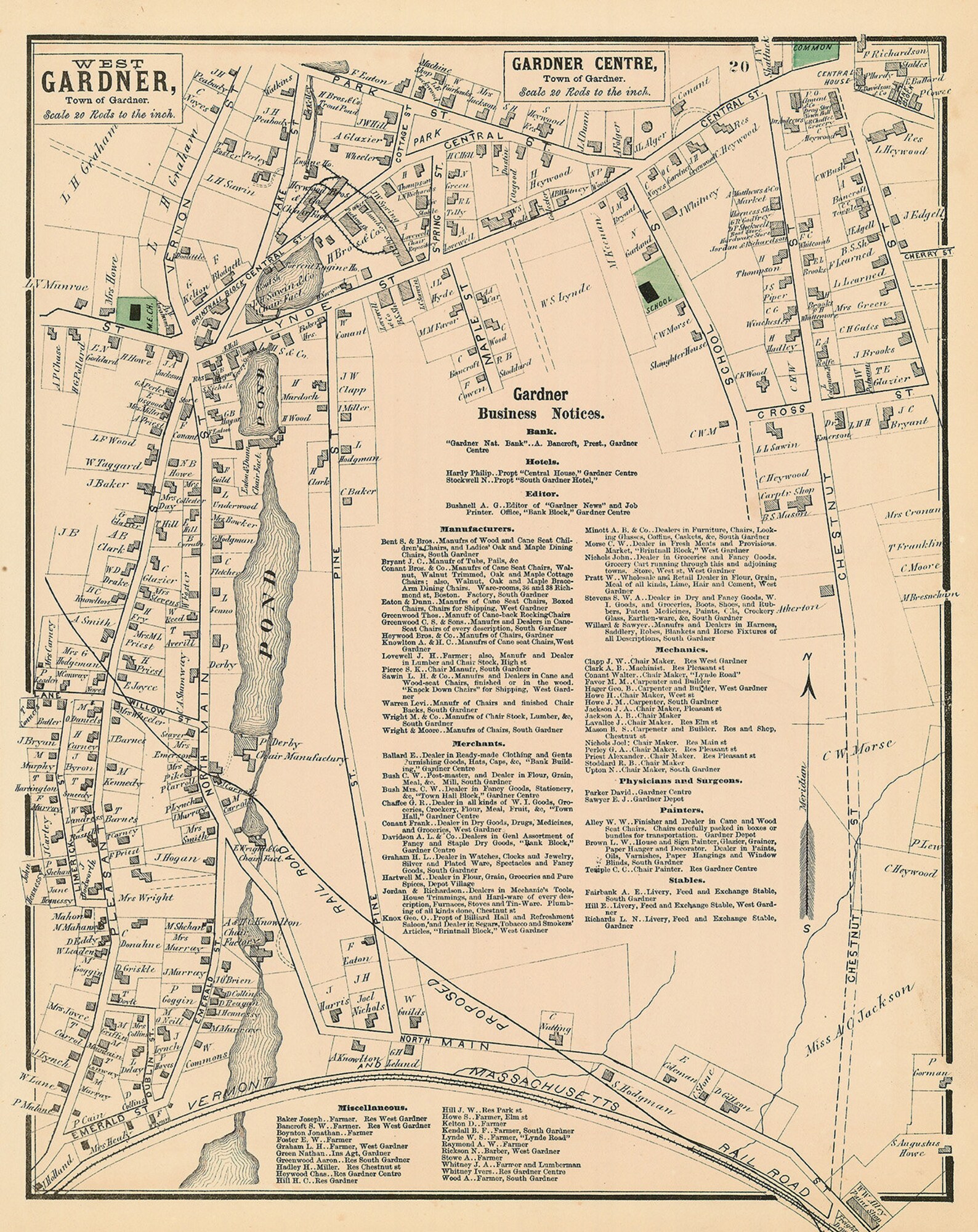 Village of GARDNER Massachusetts 1870 Map Etsy Italia
