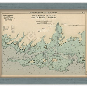 Puertos de South Norwalk, Sheffield Island y Cockenoe Island, Connecticut - Carta náutica de George W. Eldridge (versión coloreada)