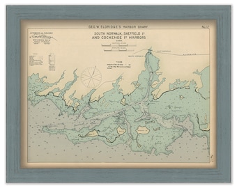 South Norwalk, Sheffield Island, & Cockenoe Island Harbors Connecticut - Nautical Chart by George W. Eldridge Colored Version